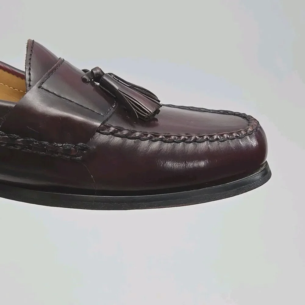 Johnston & Murphy Shoe Penny Loafers Men Sz 9.5 M Burgundy Sheepskin Tassled